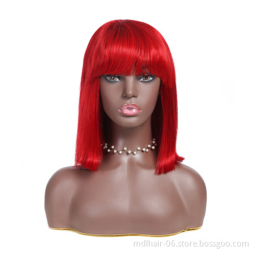 Wholesale Glueless Short Human Hair Wigs For Women Black With Bang Blonde Yellow Red Brazilian Straight Hair Short Bob Wigs